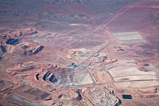 aerial view of open-pit copper mine in Atacama desert, Chile